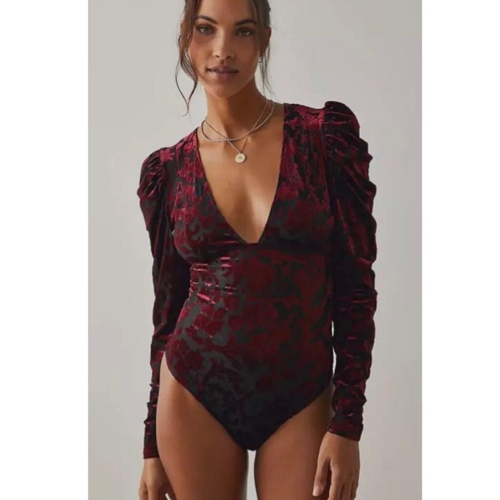 Free People Black Magic Velvet Bodysuit in Midnight Combo NEW